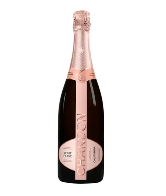 Chandon Brut Rosé sparkling wine, elegantly packaged in a pink and gold bottle, perfect for celebrations.