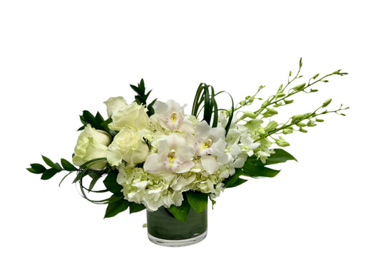 Product photo of Modesty bouquet with white orchids and white roses